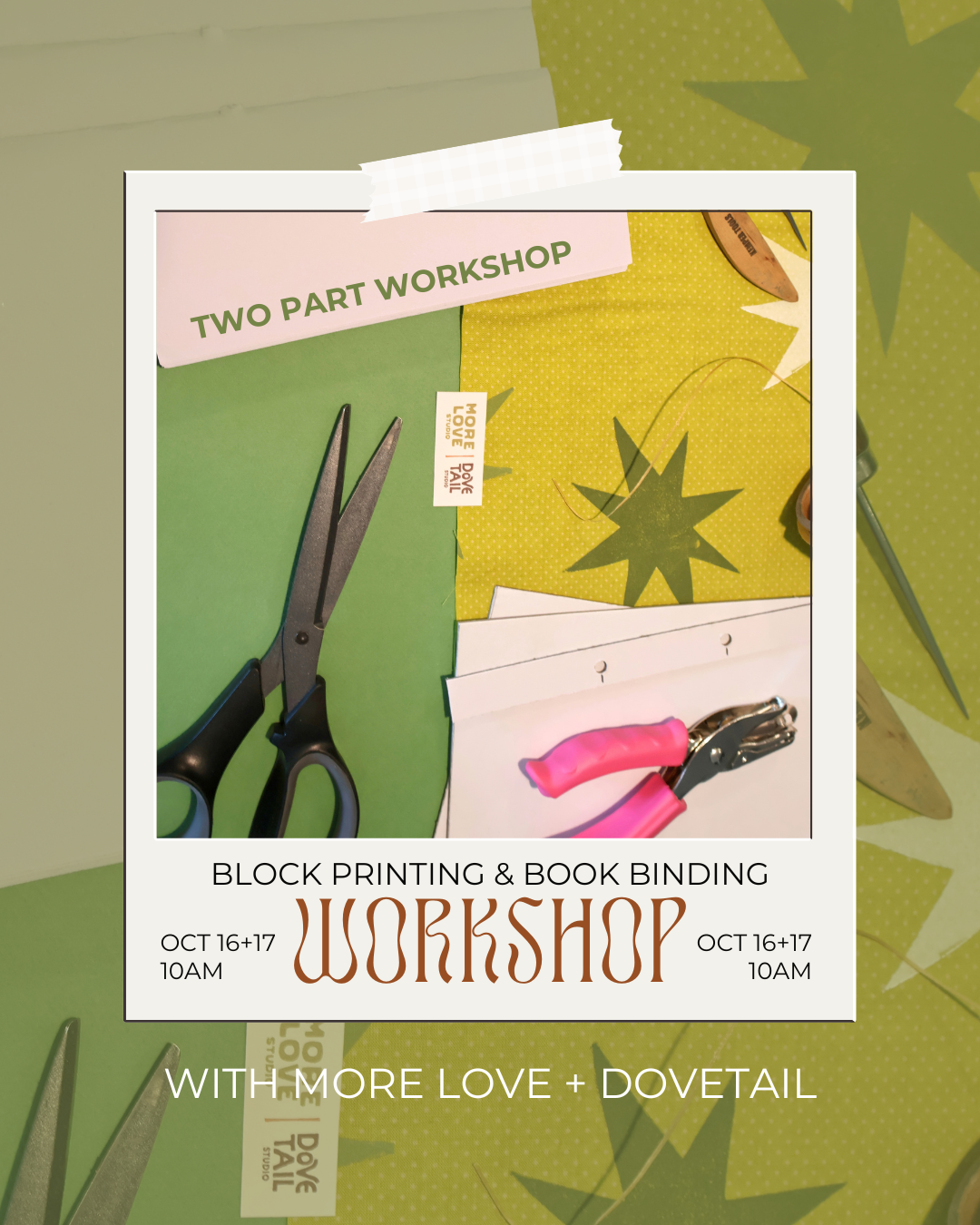 2 PART WORKSHOP: Block Printing & Book Binding with More Love & Dovetail