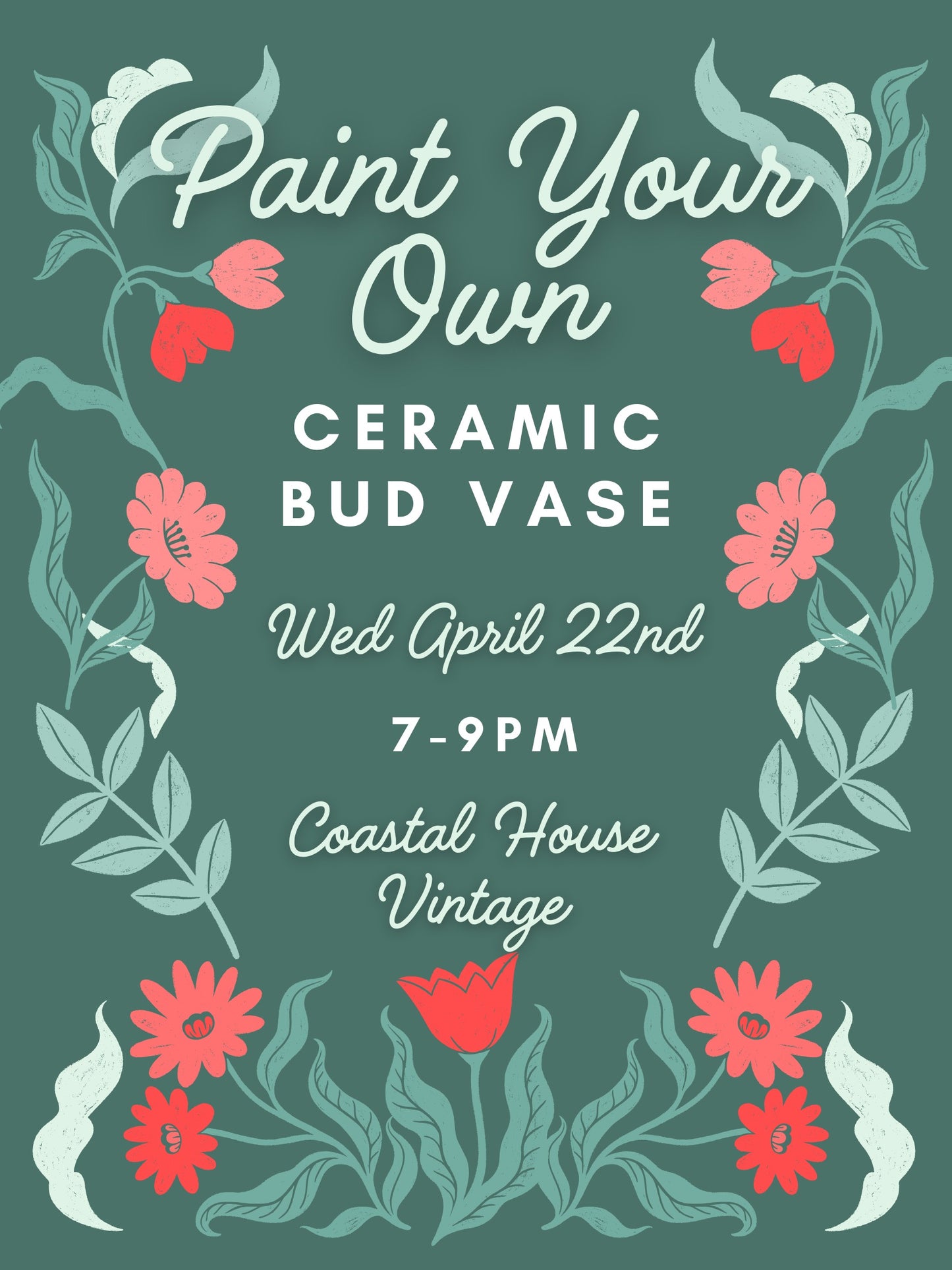 Paint Your Own Ceramic Bud Vase - Wed 4/22 7pm with Hannah Lawson Pottery